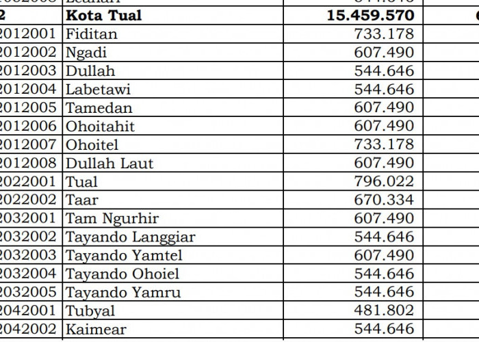 Dana Desa Tiap Desa 2024 di Kota Tual, Maluku: 7 Desa 1 Miliar