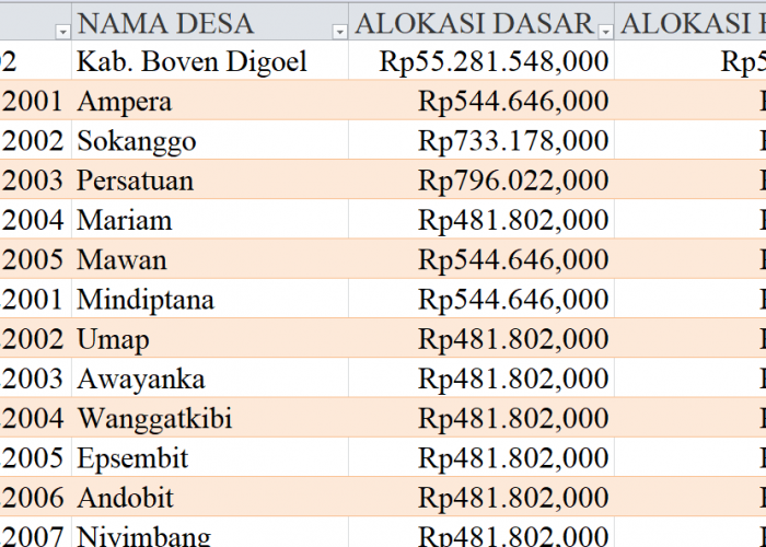 Tabel Rincian Dana Desa 2024 Kabupaten Boven Digoel, Papua Selatan: Ini Lengkapnya