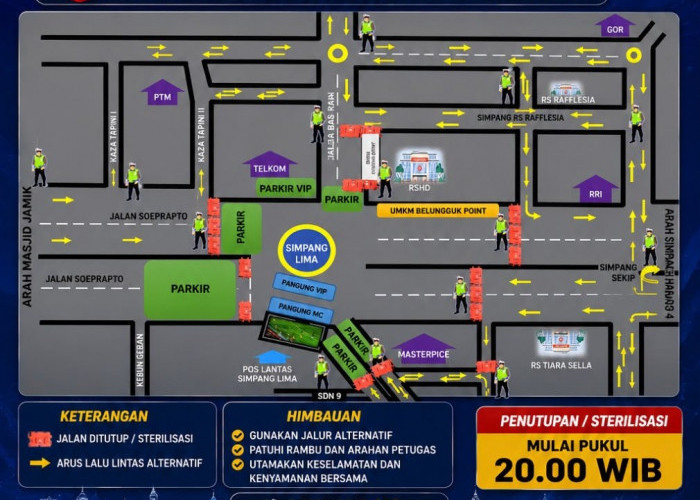Nobar Final Piala Dunia 2026, Simpang Lima Bengkulu Ditutup Mulai Pukul 20.00 WIB