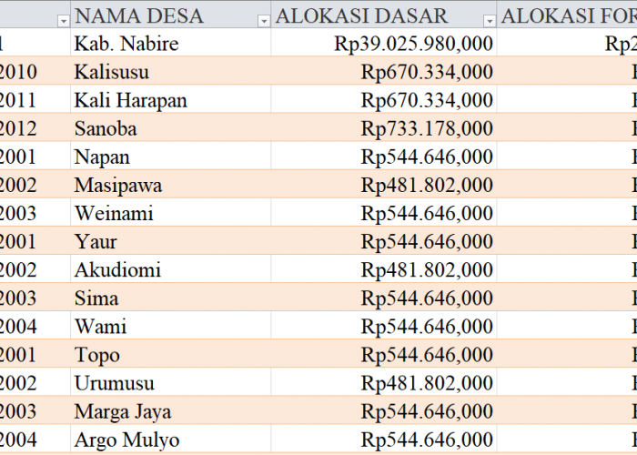 Tabel Rincian Dana Desa 2024 Kabupaten Nabire, Papua Tengah: Ini Lengkapnya