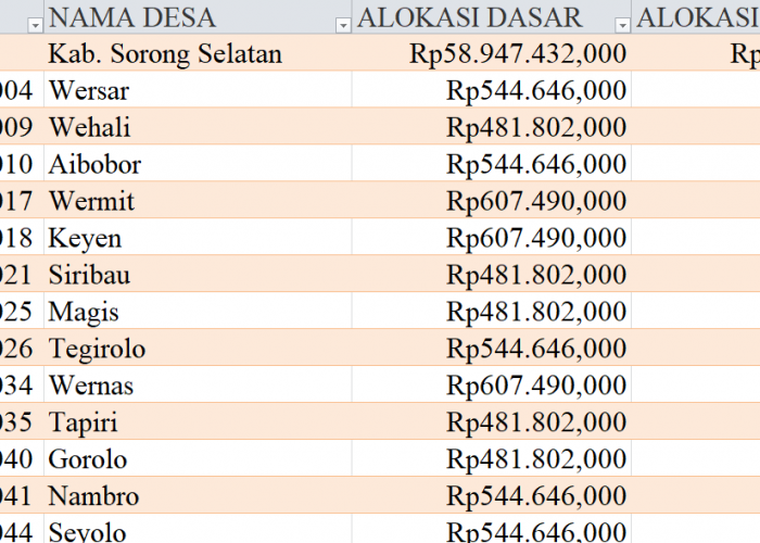 Tabel Rincian Dana Desa 2024 Kabupaten Sorong Selatan, Papua Barat Daya: Ini Lengkapnya