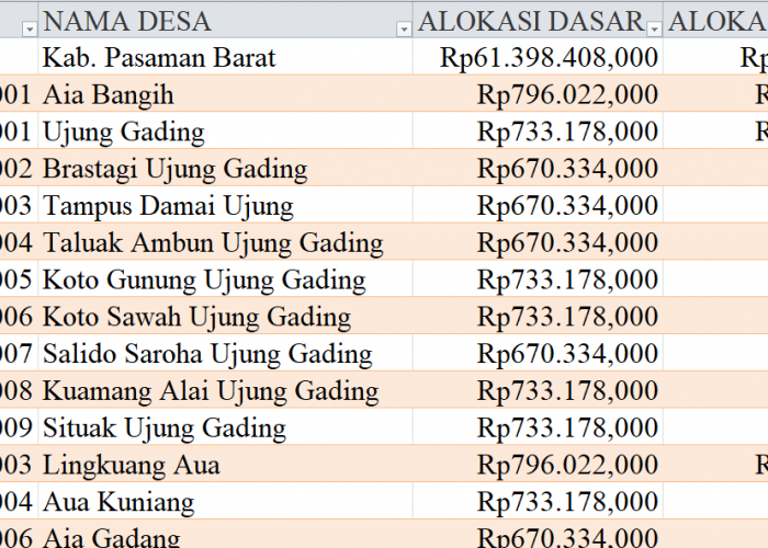 Tabel Rincian Dana Desa 2024 Kabupaten Pasaman Barat, Sumatera Barat: Ini Lengkapnya