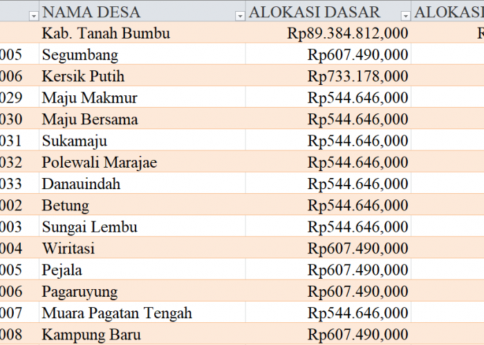 Tabel Rincian Dana Desa 2024 Kabupaten Tanah Bumbu, Kalimantan Selatan: Ini Lengkapnya