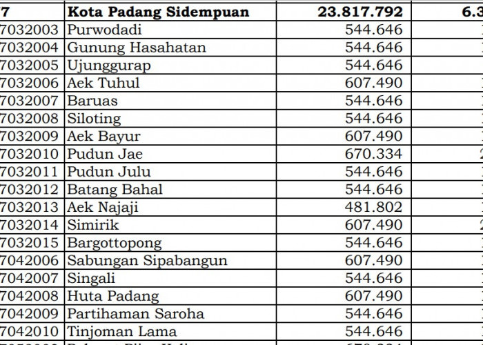Simak Rincian Dana Desa 2024 Padang Sidempuan, Sumatera Utara: Hanya 1 Desa 1 Miliar