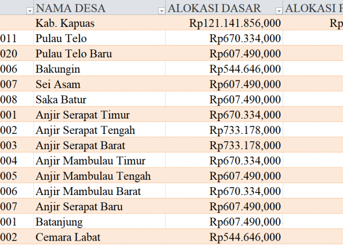 Tabel Rincian Dana Desa 2024 Kabupaten Kapuas, Kalimantan Tengah: Ini Lengkapnya