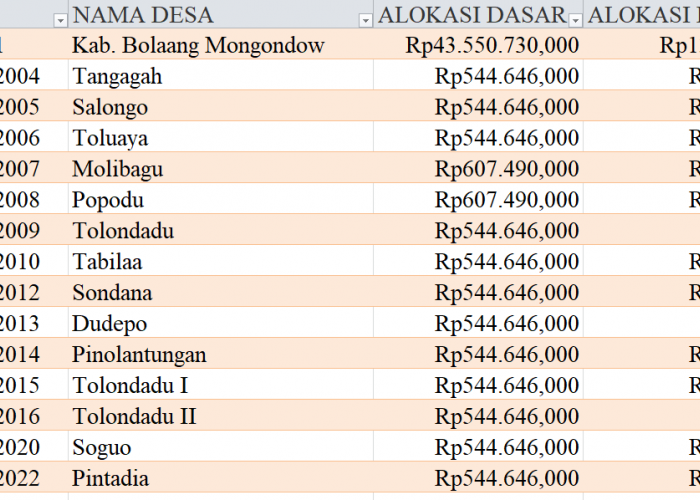 Tabel Rincian Dana Desa 2024 Kabupaten Bolaang Mengondow Selatan, Sulawesi Utara: Ini Lengkapnya