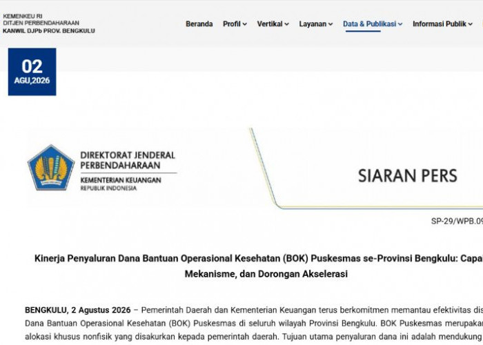 BOK Puskesmas Bengkulu: Seluma Teratas, Bengkulu Utara Baru 0,82 Persen