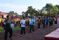 Semarak HUT Bhayangkara ke-80, Polres Mukomuko Gelar Olahraga dan Senam Bersama