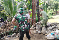 Pembangunan Jembatan Gantung Desa Pagaruyung Dipercepat, Babinsa Koramil 423-03/Lais Lakukan Pendampingan