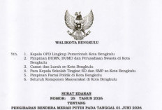 Hari Lahir Pancasila 2026, Pemkot Bengkulu Ajak Warga Kibarkan Merah Putih di Seluruh Wilayah Kota